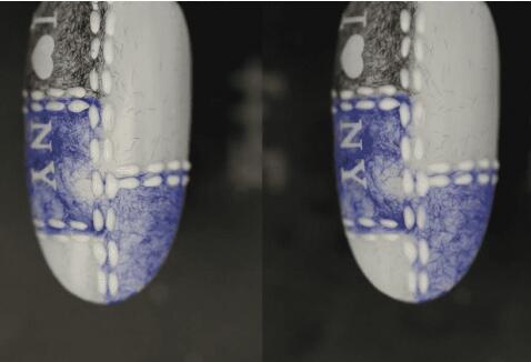 南寧美甲學(xué)校：藍色格子絲絨美甲