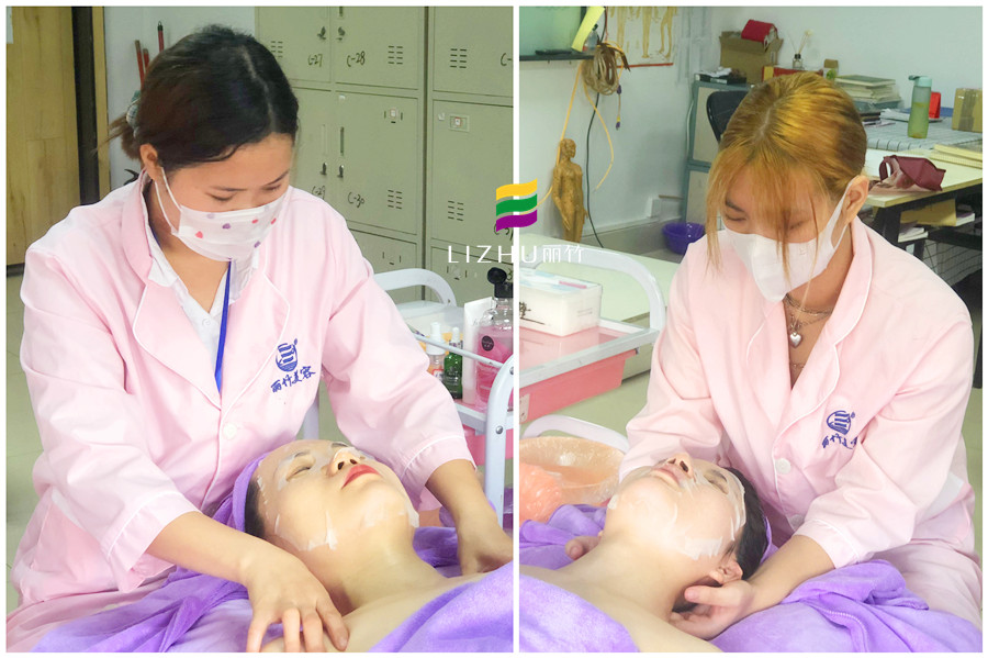 南寧美容培訓(xùn)課堂練習(xí)：面膜和肩頸按摩