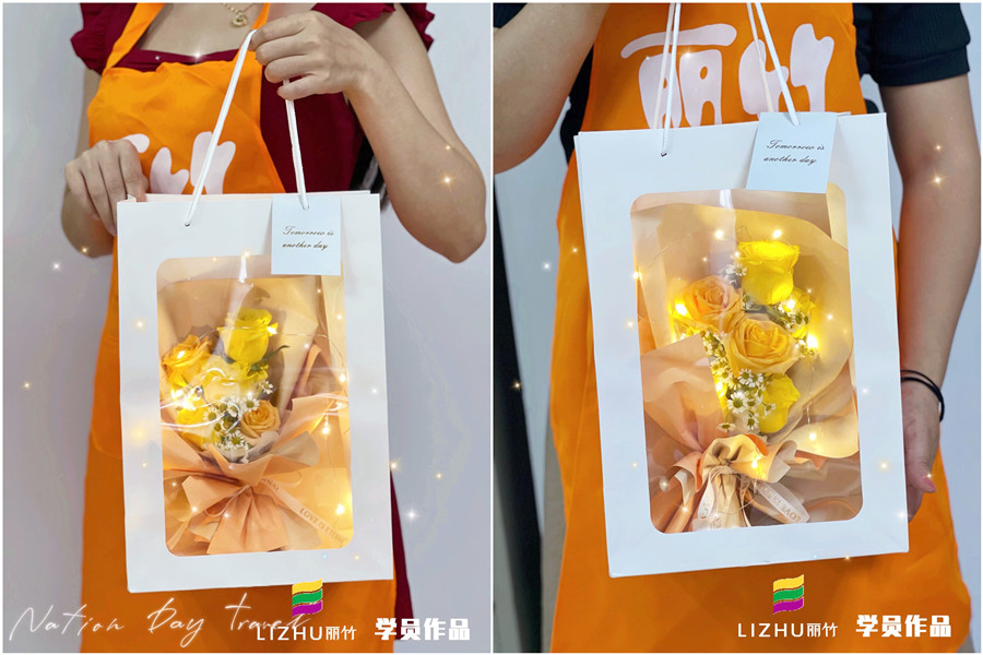 櫥窗mini花束，南寧插花培訓(xùn)學(xué)校學(xué)員作品