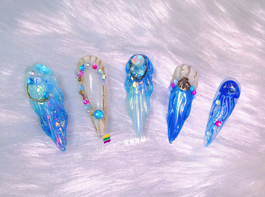 美人魚美甲、泡泡美甲、玫瑰雕花美甲 |  南寧美甲短期培訓(xùn)班作品