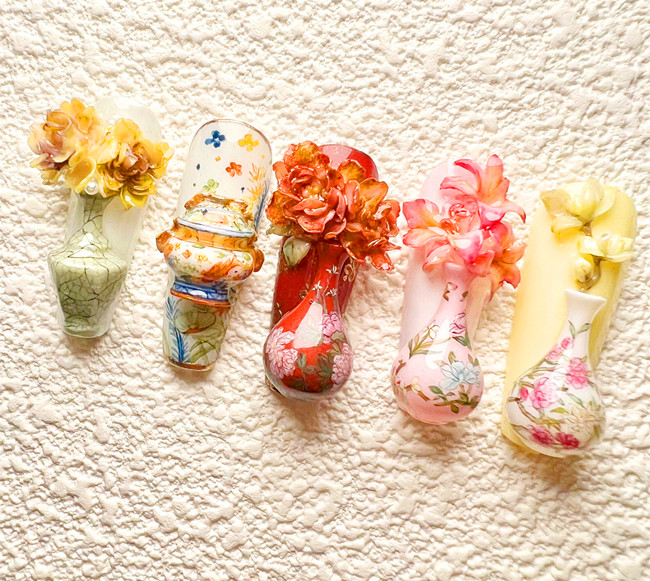 國(guó)風(fēng)瓷器美甲，南寧美甲款式造型作品