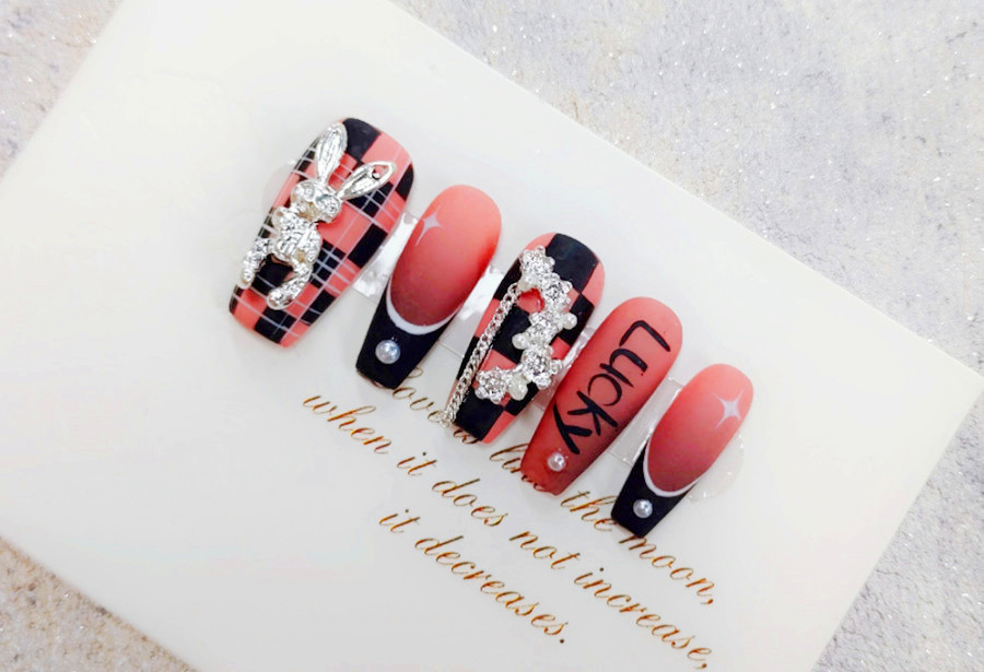 飾品棋盤美甲，廣西美甲課堂隨拍