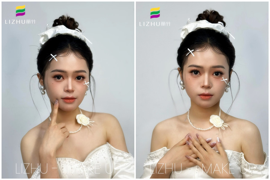 韓系甜美丸子頭新娘，廣西化妝培訓(xùn)高彩