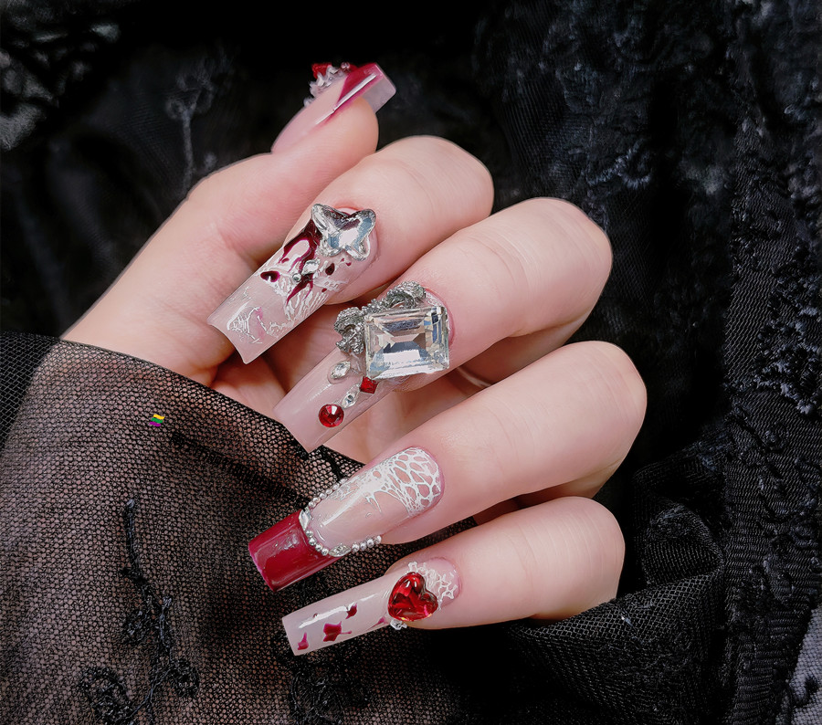 紅色蕾絲新年美甲，美甲從零開始學(xué)