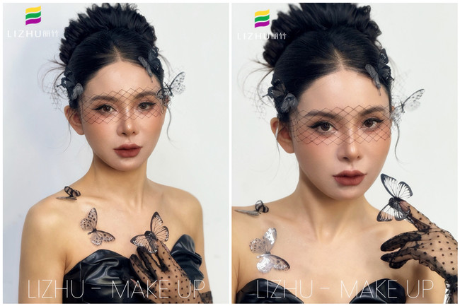 黑色蝴蝶面紗造型，廣西化妝專業(yè)課堂作品